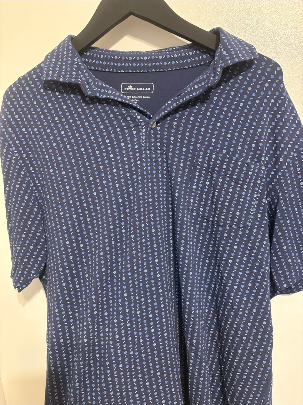 Peter Millar Navy Blue Polo with seashell pattern